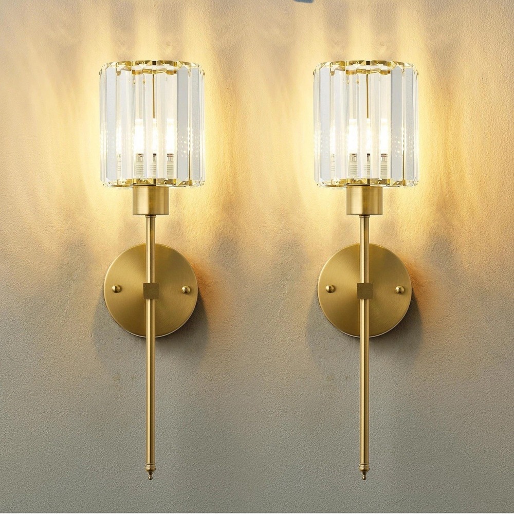 Hardwired Crystal Wall Sconces Set of Two - Dimmable Wall Light Fixtures 3000...
